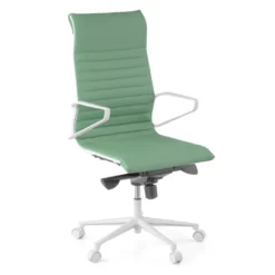 Sillón oficina Diseño Forli, estructura blanca, respaldo alto, ecopiel