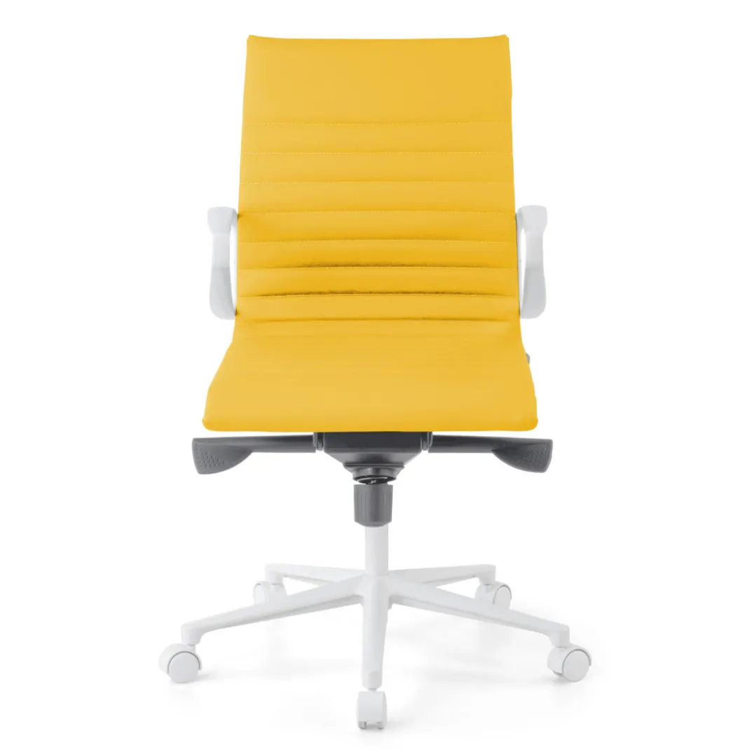 Sillón oficina Diseño Forli, estructura blanca, respaldo bajo, ecopiel