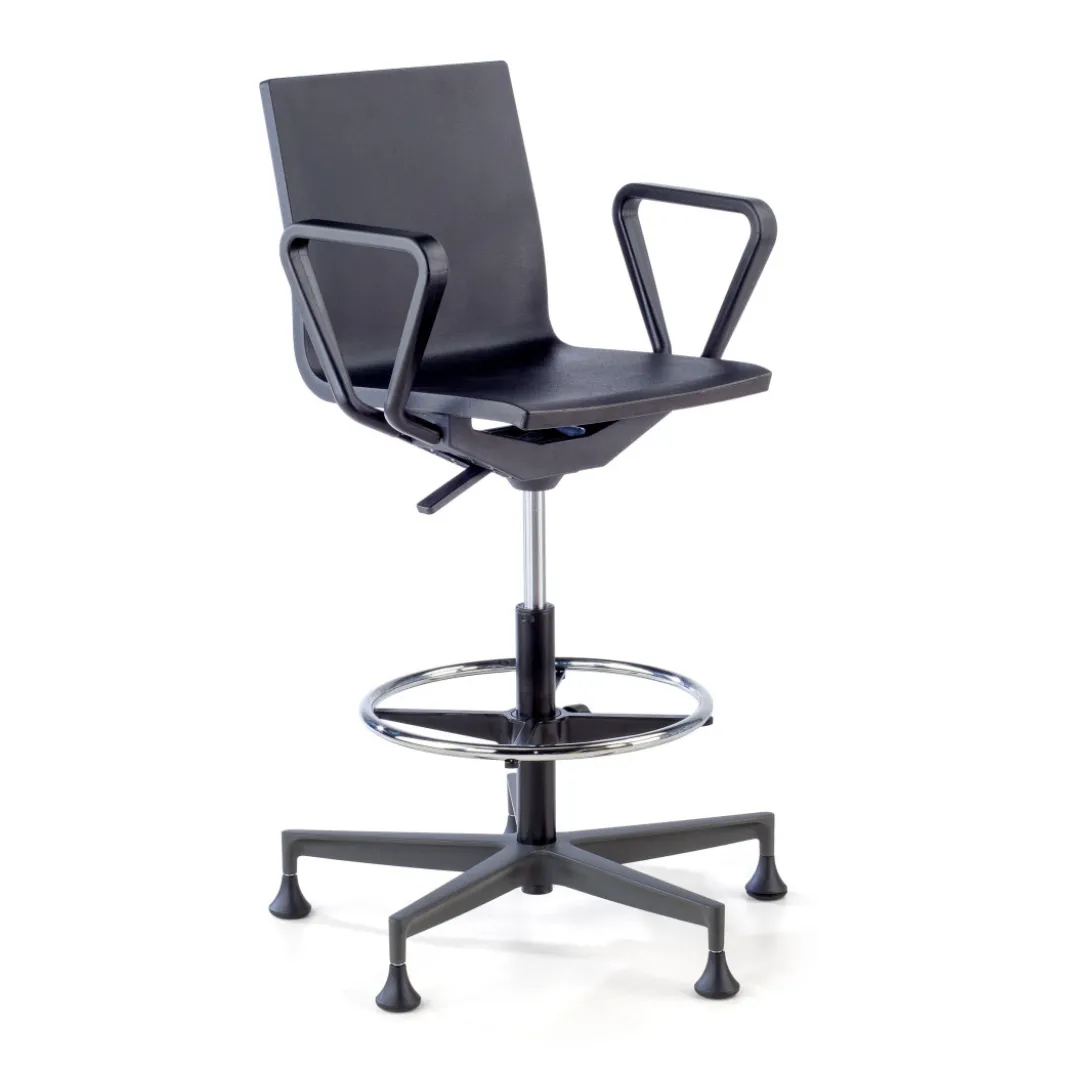 Taburete de trabajo con brazos Orbit, poliuretano rígido