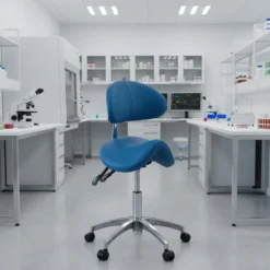 Taburete médico pony con asiento ergonómico y base de aluminio